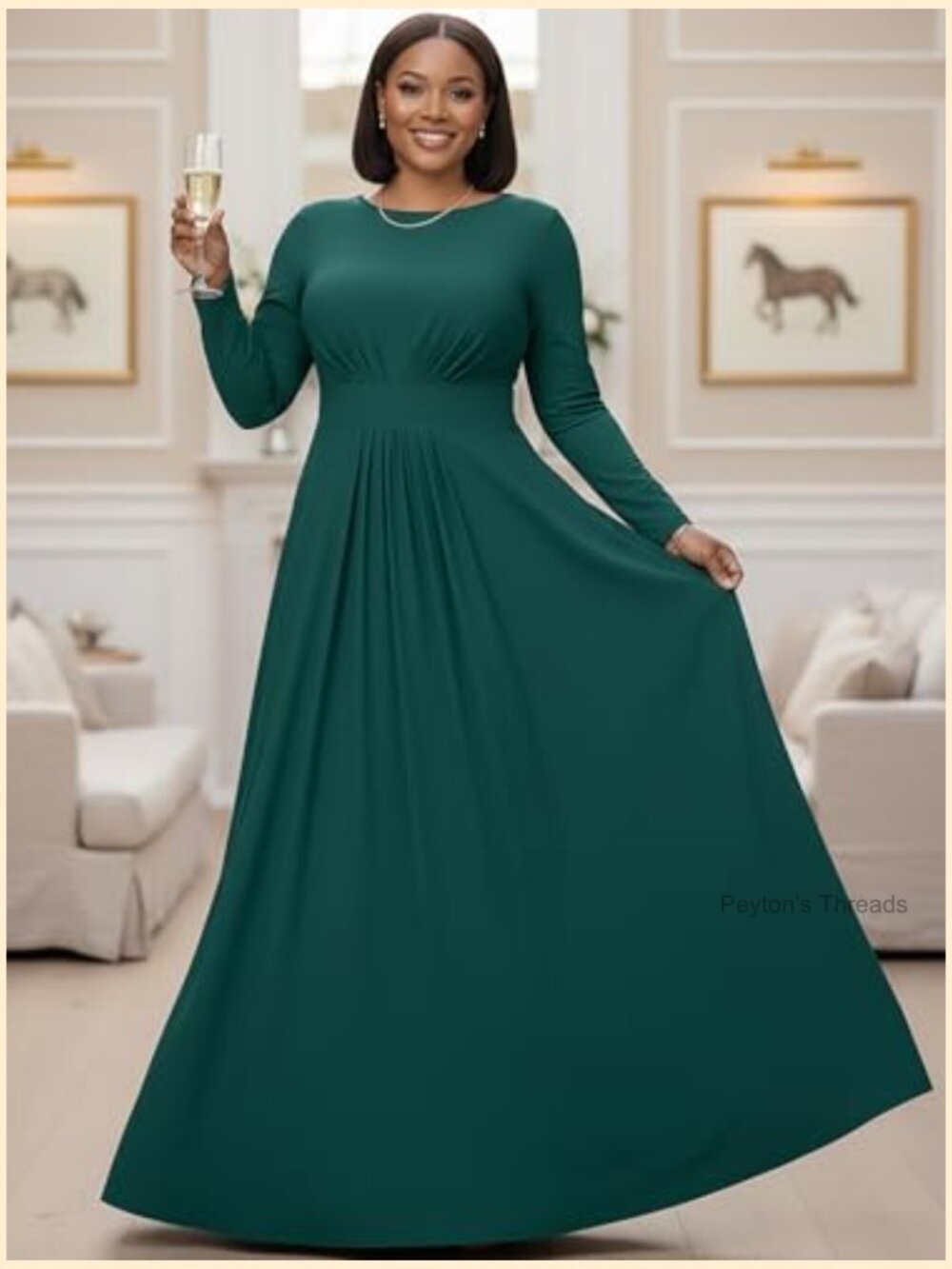 Long Sleeve Flowy Empire Waist Maxi Dress Gown - Picture 5 of 7
